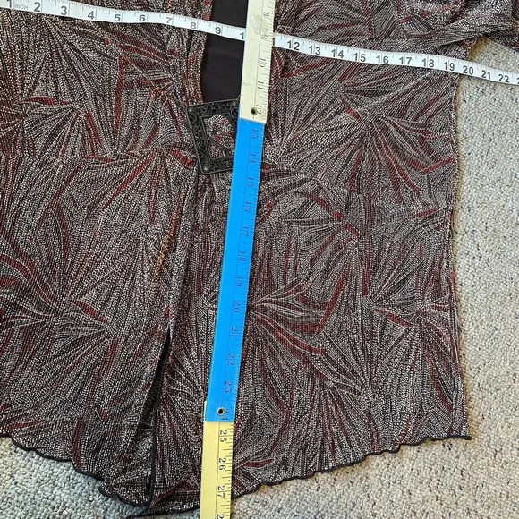 VTG Ashley Jill Built In Tank top Blouse Brown Tan Black Asymmetrical Grunge 1X - Picture 2 of 7